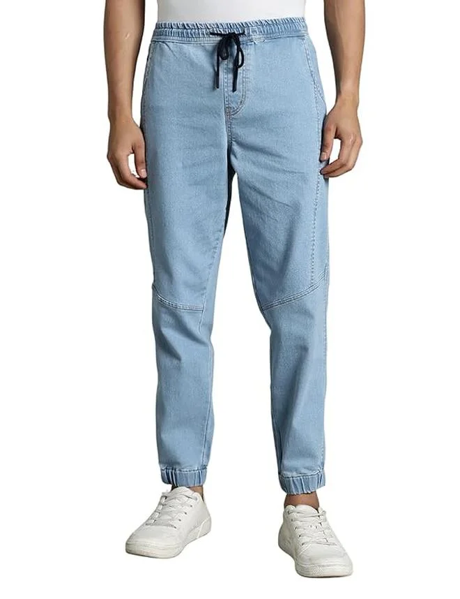 inkd Seaside Slate Men's Regular Fit Joggers - Mid -Rise | Cotton Blend | Stretchable Fabric| Elasticated Waistband | Jeans for Men for Men | Best Price UAE